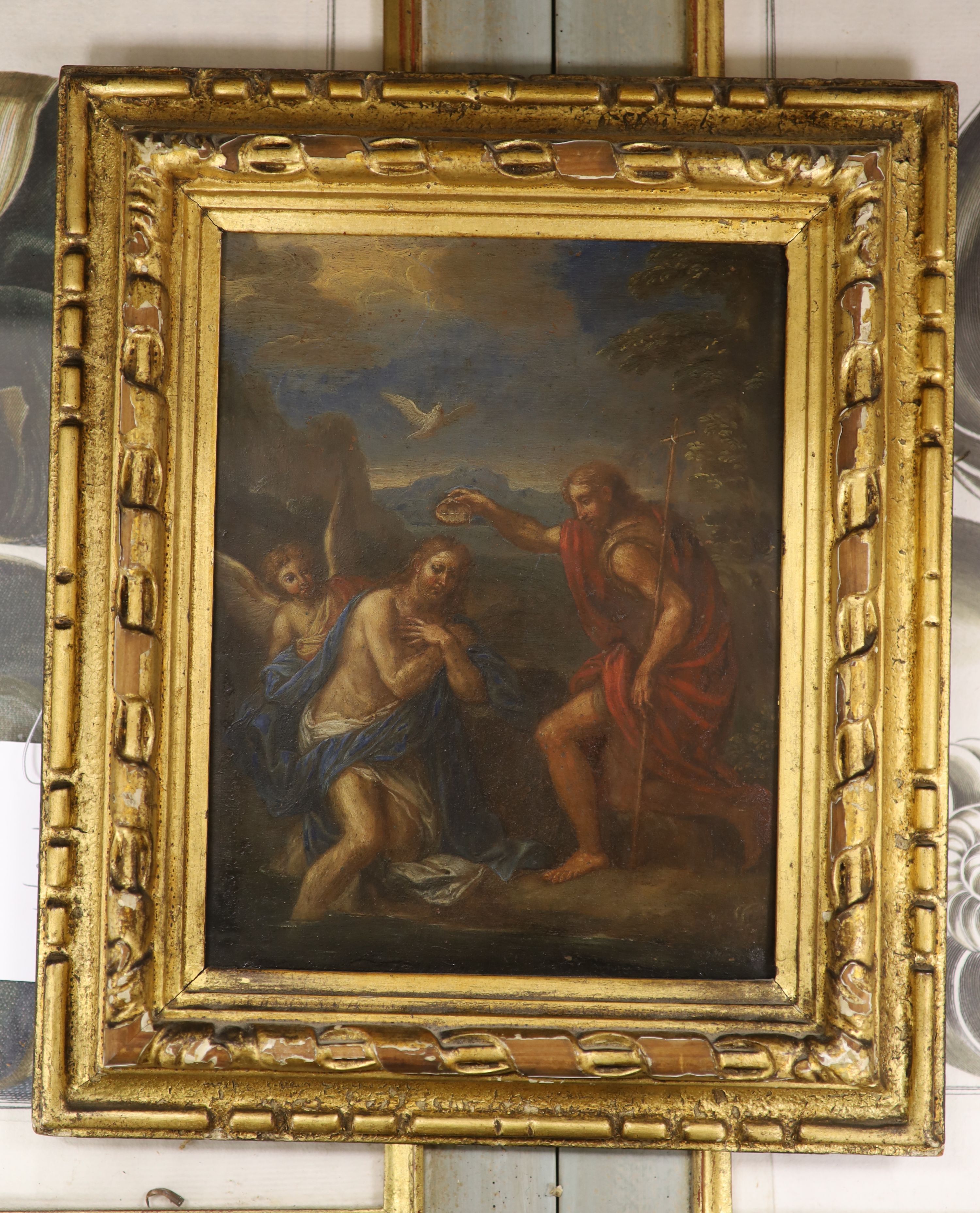 18th century Flemish School, oil on copper panel, Christ and John The Baptist, 21 x 16cm